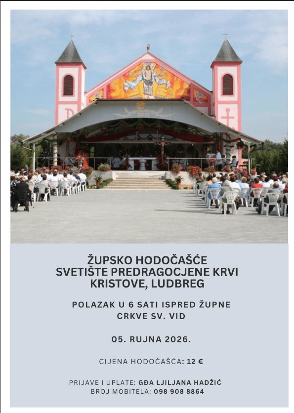 Župsko hodočašće – Svetište Predragocjene Krvi Kristove, Ludbreg  – 05. rujna 2026.